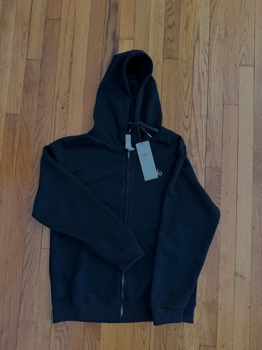ALO Yoga Black Full-Zip Hoodie with Drawstring